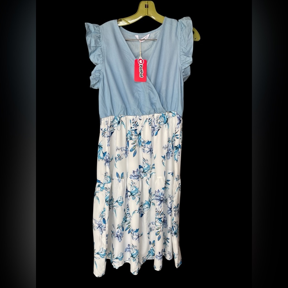PatPat Blue Ruffled Tiered Sundress with Flutter Sleeves